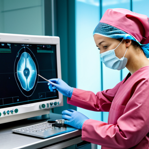Home 17 A professional female surgeon, dressed in a modest scrub suit and surgical cap, is expertly operating a futuristic robotic surgery console in a sterile, high-tech operating room. Her hands are on the haptic controls, subtly implying tactile feedback from the virtual tools. The environment is clean and brightly lit, with advanced medical equipment visible in the background. This image emphasizes precision and technological advancement in healthcare. perfect anatomy, correct proportions, natural pose, well-formed hands, proper finger count, natural body proportions, fully clothed, appropriate attire, professional dress, safe for work, appropriate content, professional photography, high quality, modest.