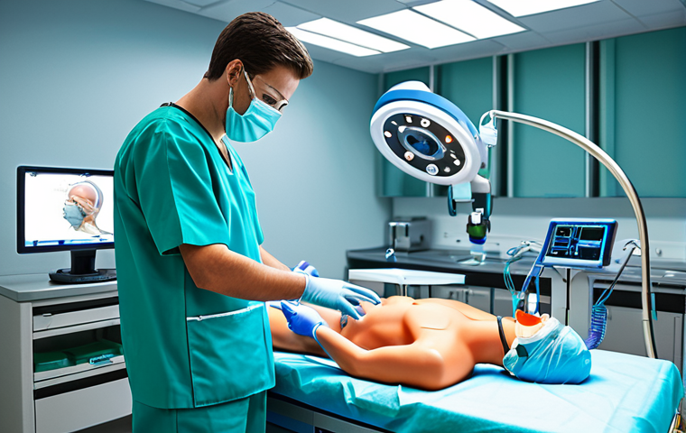 Robotic Surgery Training**
"A medical student in a sterile operating room, practicing robotic surgery on a training mannequin, using haptic feedback controllers, fully clothed in scrubs, appropriate content, safe for work, perfect anatomy, natural proportions, professional medical illustration, bright lighting, learning environment, family-friendly."
**